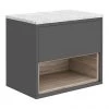 Haywood Gloss Grey / Driftwood Wall Hung Countertop Vanity - 600mm w. Open Shelf + White Worktop 1 Haywood Gloss Grey / Driftwood Wall Hung Countertop Vanity - 600mm w. Open Shelf + White Worktop -Wall Hung Vanity Units Shop HYGWH6WWT p
