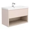 Haywood 800mm Matt Pink / Driftwood Wall Hung Vanity Unit with Open Shelf + Ceramic Basin -Wall Hung Vanity Units Shop HYPWH8 p