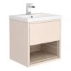 Haywood 500mm Matt Pink / Driftwood Wall Hung Vanity Unit with Open Shelf + Ceramic Basin 1 Haywood 500mm Matt Pink / Driftwood Wall Hung Vanity Unit with Open Shelf + Ceramic Basin -Wall Hung Vanity Units Shop HYWPK5 n p
