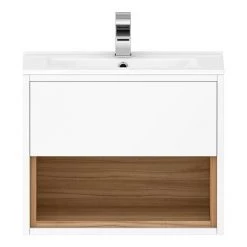 Haywood 500mm Gloss White / Natural Oak Wall Hung Vanity Unit with Open Shelf + Ceramic Basin 11 Haywood 500mm Gloss White / Natural Oak Wall Hung Vanity Unit with Open Shelf + Ceramic Basin -Wall Hung Vanity Units Shop HYWWH5 d4 460