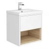 Haywood 500mm Gloss White / Natural Oak Wall Hung Vanity Unit with Open Shelf + Ceramic Basin 2 Haywood 500mm Gloss White / Natural Oak Wall Hung Vanity Unit with Open Shelf + Ceramic Basin -Wall Hung Vanity Units Shop HYWWH5 p