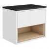 Haywood Gloss White / Natural Oak Wall Hung Countertop Vanity - 600mm w. Open Shelf + Black Worktop 2 Haywood Gloss White / Natural Oak Wall Hung Countertop Vanity - 600mm w. Open Shelf + Black Worktop -Wall Hung Vanity Units Shop HYWWH6BWT p