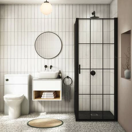 Haywood Gloss White / Natural Oak Wall Hung Countertop Vanity - 600mm w. Open Shelf + Bellato Grey Worktop 5 Haywood Gloss White / Natural Oak Wall Hung Countertop Vanity - 600mm w. Open Shelf + Bellato Grey Worktop - Image 3