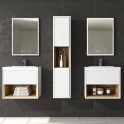 Haywood 600mm Gloss White / Natural Oak Wall Hung Vanity Unit with Open Shelf + Ceramic Basin 9 Haywood 600mm Gloss White / Natural Oak Wall Hung Vanity Unit with Open Shelf + Ceramic Basin -Wall Hung Vanity Units Shop HYWWH6 d1 460
