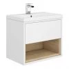 Haywood 600mm Gloss White / Natural Oak Wall Hung Vanity Unit with Open Shelf + Ceramic Basin 1 Haywood 600mm Gloss White / Natural Oak Wall Hung Vanity Unit with Open Shelf + Ceramic Basin -Wall Hung Vanity Units Shop HYWWH6 p