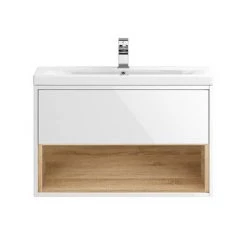 Haywood 800mm Gloss White / Natural Oak Wall Hung Vanity Unit with Open Shelf + Ceramic Basin 7 Haywood 800mm Gloss White / Natural Oak Wall Hung Vanity Unit with Open Shelf + Ceramic Basin -Wall Hung Vanity Units Shop HYWWH8 d2 460