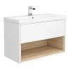 Haywood 800mm Gloss White / Natural Oak Wall Hung Vanity Unit with Open Shelf + Ceramic Basin 2 Haywood 800mm Gloss White / Natural Oak Wall Hung Vanity Unit with Open Shelf + Ceramic Basin -Wall Hung Vanity Units Shop HYWWH8 p