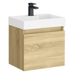 Milan Juno Slim Wall Hung Vanity Unit - Natural Oak - 500 x 300mm