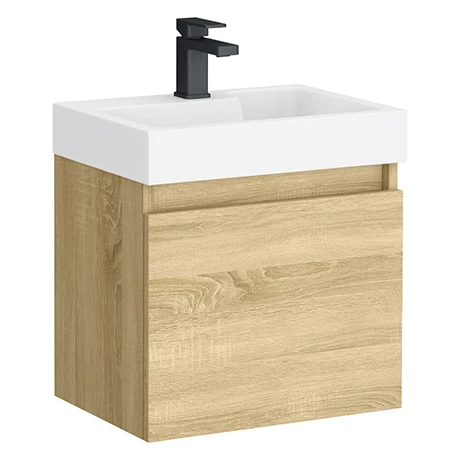 Milan Juno Slim Wall Hung Vanity Unit - Natural Oak - 500 x 300mm 3 Milan Juno Slim Wall Hung Vanity Unit - Natural Oak - 500 x 300mm