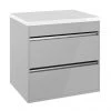 Crosswater Kai 600mm Double Drawer Unit & Worktop - Grey Gloss -Wall Hung Vanity Units Shop K600DGG P