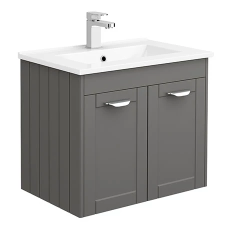 Keswick Grey 620mm Traditional Wall Hung 2 Door Vanity Unit 3 Keswick Grey 620mm Traditional Wall Hung 2 Door Vanity Unit