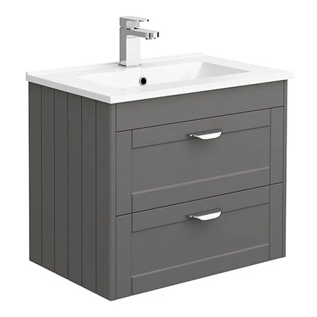 Keswick Grey 620mm Traditional Wall Hung 2 Drawer Vanity Unit 3 Keswick Grey 620mm Traditional Wall Hung 2 Drawer Vanity Unit
