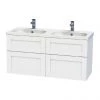 Miller London 120 Wall Hung Four Drawer Vanity Unit + Double Basin (White) -Wall Hung Vanity Units Shop LOND120WHIDR P