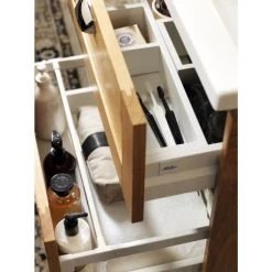 Miller London 120 Wall Hung Four Drawer Vanity Unit + Double Basin - Oak -Wall Hung Vanity Units Shop LOND60WHIDR D3N 460