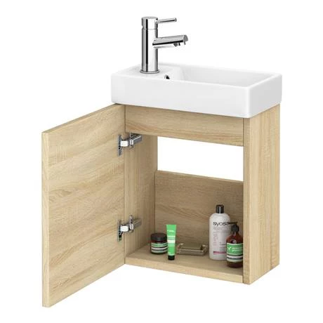Milan W400 x D222mm Natural Oak Effect Compact Wall Hung Basin Unit 6 Milan W400 x D222mm Natural Oak Effect Compact Wall Hung Basin Unit - Image 4