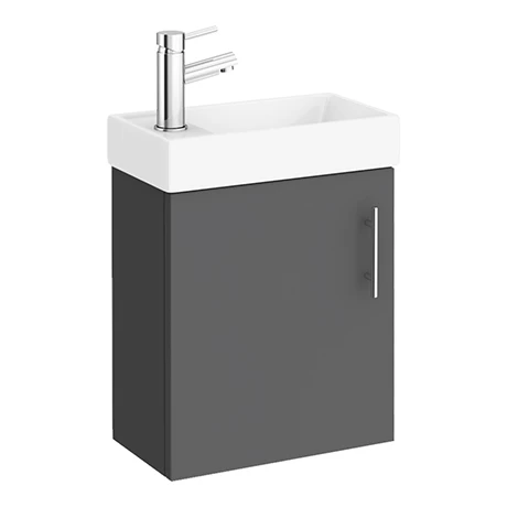Milan W400 x D222mm Gloss Grey Compact Wall Hung Basin Unit 3 Milan W400 x D222mm Gloss Grey Compact Wall Hung Basin Unit