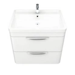 Monza Wall Hung 2 Drawer Vanity Unit w. Chrome Handles W600 x D445mm -Wall Hung Vanity Units Shop MW2D60 D4 460