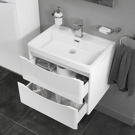 Monza Gloss White 600mm Wide Wall Mounted Vanity Unit 4 Monza Gloss White 600mm Wide Wall Mounted Vanity Unit - Image 2
