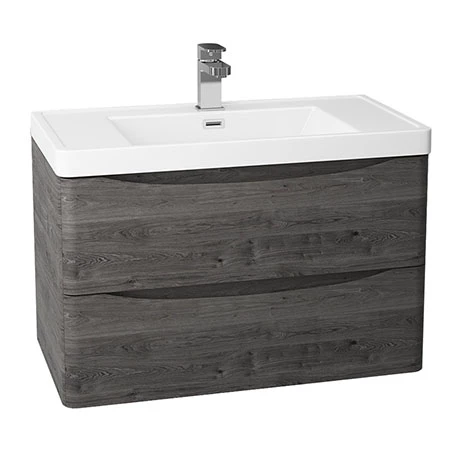 Monza Graphite Oak 750mm Wide Wall Mounted Vanity Unit 3 Monza Graphite Oak 750mm Wide Wall Mounted Vanity Unit