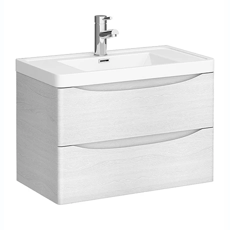 Monza White Ash 750mm Wide Wall Mounted Vanity Unit 3 Monza White Ash 750mm Wide Wall Mounted Vanity Unit