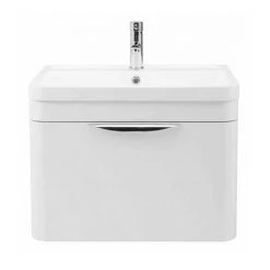 Monza Wall Hung 1 Drawer Vanity Unit w. Chrome Handle W600 x D445mm -Wall Hung Vanity Units Shop Monza 600 Wall Hung 1 Drawer Vanity Unit d1 460