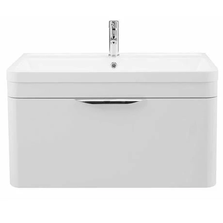 Monza Wall Hung 1 Drawer Vanity Unit w. Chrome Handle W800 x D445mm 4 Monza Wall Hung 1 Drawer Vanity Unit w. Chrome Handle W800 x D445mm - Image 2