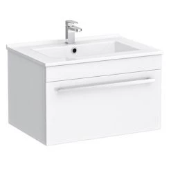 Nova 600mm Wall Hung Vanity Sink With Cabinet - Modern High Gloss White