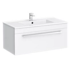 Nova 800mm Wall Hung Vanity Sink with Cabinet - Modern High Gloss White