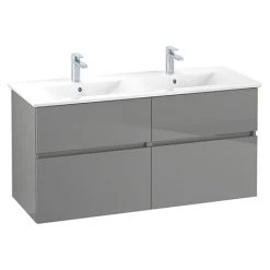 Villeroy and Boch V-Line Glossy Grey 1300mm Wall Hung 4-Drawer Double Vanity Unit