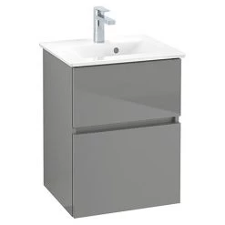 Villeroy and Boch V-Line Glossy Grey 500mm Wall Hung 2-Drawer Vanity Unit