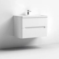 Nuie Elbe Satin White 800mm Wall Hung 2-Drawer Vanity Unit - PAR104A -Wall Hung Vanity Units Shop PAR104A D1 460