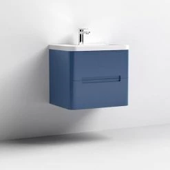 Nuie Elbe Satin Blue 600mm Wall Hung 2-Drawer Vanity Unit - PAR302A -Wall Hung Vanity Units Shop PAR302A D1 460