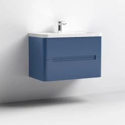 Nuie Elbe Satin Blue 800mm Wall Hung 2-Drawer Vanity Unit - PAR304A -Wall Hung Vanity Units Shop PAR304A D1 460
