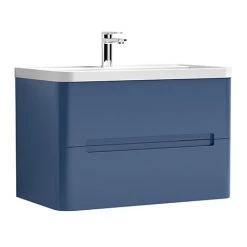 Nuie Elbe Satin Blue 800mm Wall Hung 2-Drawer Vanity Unit - PAR304A