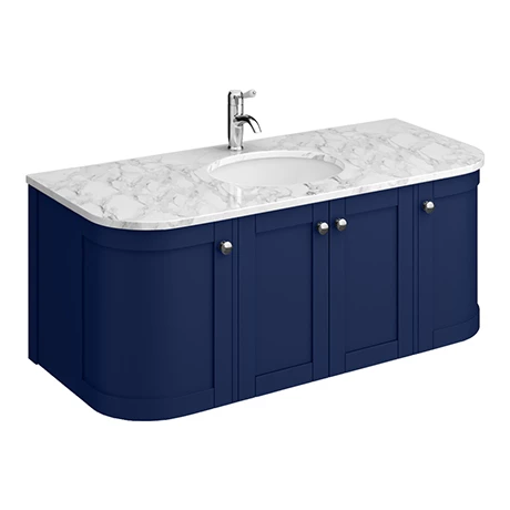 Period Bathroom Co. 1220mm Curved Wall Hung Vanity with White Marble Basin Top - Cobalt Blue 3 Period Bathroom Co. 1220mm Curved Wall Hung Vanity with White Marble Basin Top - Cobalt Blue