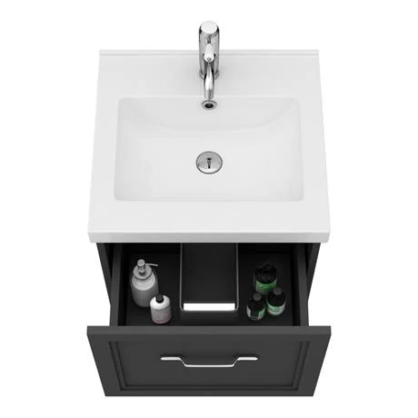 Period Bathroom Co. Wall Hung Vanity - Matt Black - 500mm 1 Drawer with Chrome Handle 4 Period Bathroom Co. Wall Hung Vanity - Matt Black - 500mm 1 Drawer with Chrome Handle - Image 2