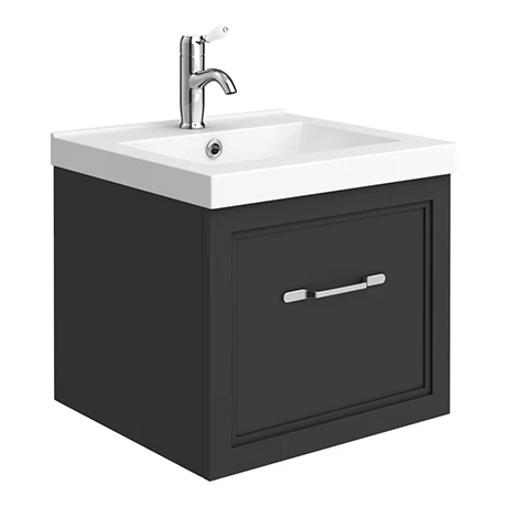 Period Bathroom Co. Wall Hung Vanity - Matt Black - 500mm 1 Drawer with Chrome Handle 3 Period Bathroom Co. Wall Hung Vanity - Matt Black - 500mm 1 Drawer with Chrome Handle