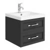Period Bathroom Co. Wall Hung Vanity - Matt Black - 500mm 2 Drawer with Chrome Handles -Wall Hung Vanity Units Shop PBC5WHBLK2D p