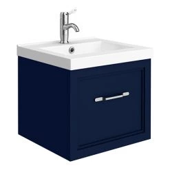 Period Bathroom Co. Wall Hung Vanity - Matt Blue - 500mm 1 Drawer with Chrome Handle