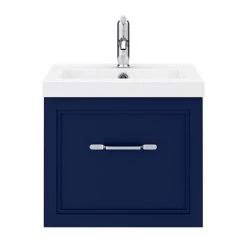 Period Bathroom Co. Wall Hung Vanity - Matt Blue - 500mm 1 Drawer with Chrome Handle -Wall Hung Vanity Units Shop PBC5WHBLU1D d4 460