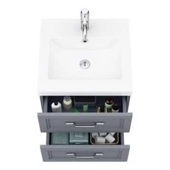 Period Bathroom Co. Wall Hung Vanity - Matt Grey - 500mm 2 Drawer with Chrome Handles -Wall Hung Vanity Units Shop PBC5WHGRY2D d1 460