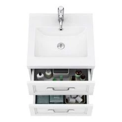 Period Bathroom Co. Wall Hung Vanity - Matt White - 500mm 2 Drawer with Chrome Handles -Wall Hung Vanity Units Shop PBC5WHWHT2D d1 460