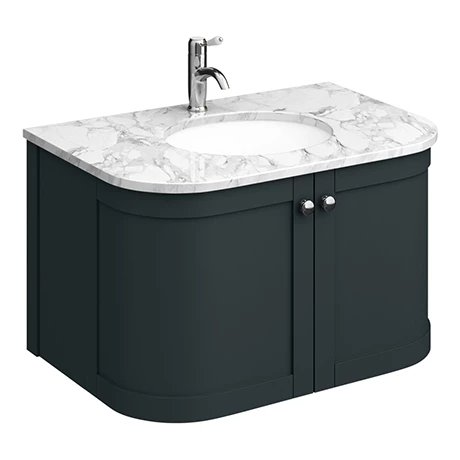 Period Bathroom Co. 820mm Curved Wall Hung Vanity with White Marble Basin Top - Dark Grey 3 Period Bathroom Co. 820mm Curved Wall Hung Vanity with White Marble Basin Top - Dark Grey