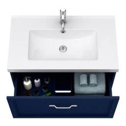 Period Bathroom Co. Wall Hung Vanity - Matt Blue - 800mm 1 Drawer with Chrome Handle -Wall Hung Vanity Units Shop PBC8WHBLU1D d1 460
