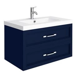 Period Bathroom Co. Wall Hung Vanity - Matt Blue - 800mm 2 Drawer with Chrome Handles