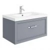 Period Bathroom Co. Wall Hung Vanity - Matt Grey - 800mm 1 Drawer with Chrome Handle -Wall Hung Vanity Units Shop PBC8WHGRY1D p