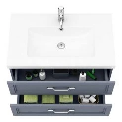 Period Bathroom Co. Wall Hung Vanity - Matt Grey - 800mm 2 Drawer with Chrome Handles -Wall Hung Vanity Units Shop PBC8WHGRY2D d1 460