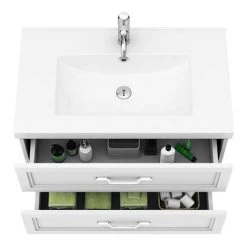 Period Bathroom Co. Wall Hung Vanity - Matt White - 800mm 2 Drawer with Chrome Handles -Wall Hung Vanity Units Shop PBC8WHWHT2D d1 460