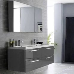 Hudson Reed 1440mm Gloss Grey Quartet Double Basin Vanity Unit 10 Hudson Reed 1440mm Gloss Grey Quartet Double Basin Vanity Unit -Wall Hung Vanity Units Shop QUA002 detail1n 460