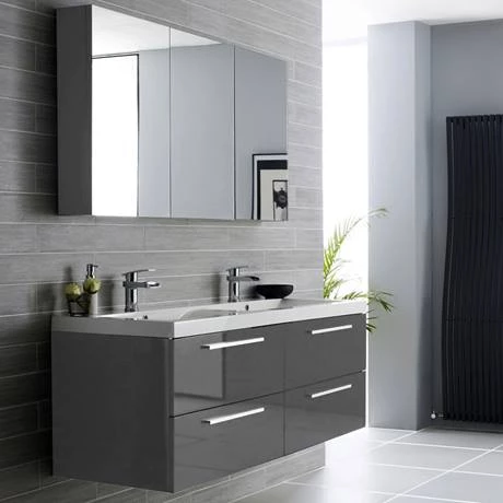 Hudson Reed 1440mm Gloss Grey Quartet Double Basin Vanity Unit 6 Hudson Reed 1440mm Gloss Grey Quartet Double Basin Vanity Unit - Image 5